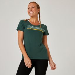 Women's Gym Cotton Blend Regular Fit Stretchy Printed Tshirt-Green-4