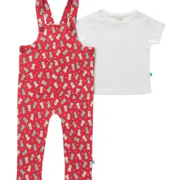 JusCubs Infant Girls Conversational Printed Cotton Dungaree With T-Shirt-image-21