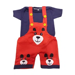 BAESD Infants Self Design Pure Cotton Red Dungaree With T-Shirt-19