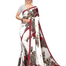 SAADHVI Maroon & White Floral Pure Georgette Saree-picture-7