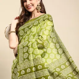 RATAN Ethnic Motifs Printed Pure Cotton Saree-image-90
