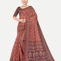 TAVAS Paisley Printed Silk Blend Chanderi Saree-42