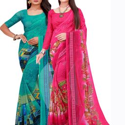 KALINI Pack of 2 Green & Yellow Printed Saree-picture-18