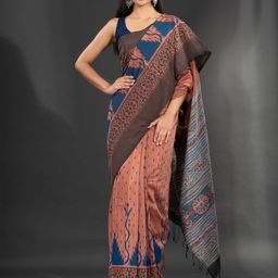 Charukriti Rust & Blue Woven Design Pure Cotton Saree-picture-10