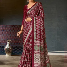 Saree mall Magenta Ajrak Block Printed Pure Crepe Saree-image-60