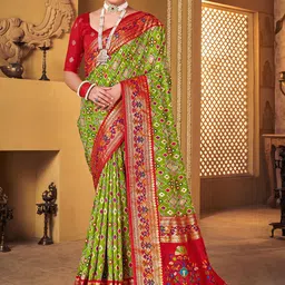 Anouk Ethnic Motifs Printed Zari Patola Saree-image-37