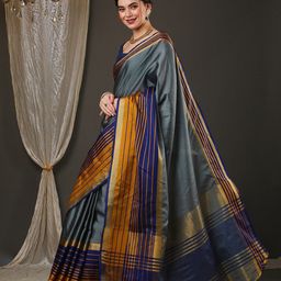 Anouk Striped Zari Silk Blend Saree-picture-7