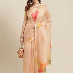 Mitera Peach-Coloured Floral Print Organza Saree-image-96