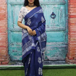 TROPWEAR Ethnic Motifs Pure Cotton Block Print Saree-51