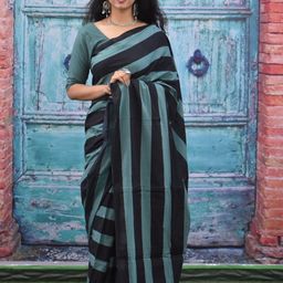 TROPWEAR Striped Pure Cotton Block Print Saree-56