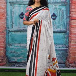 TROPWEAR Pure Cotton Block Print Saree-image-88