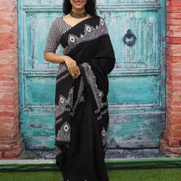 TROPWEAR Ethnic Motifs Pure Cotton Block Print Saree-54