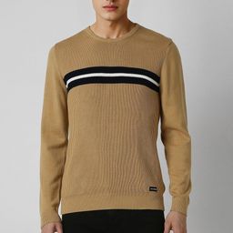 van heusen Men Self Design Round Neck Brown Sweater-picture-39