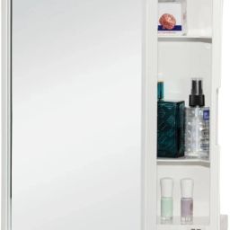 Smart New Rich Look Bathroom mirror Cabinet | 4 Shelves Storage Organizer Plastic Wall Shelf-image-52