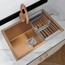 24 X 18 X 10 Handmade Kitchen Sink Sound Proof Single Bowl Stainless Steel HMD-004 Vessel Sink-image-33