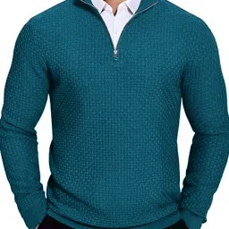 Men Self Design Turtle Neck Dark Green Sweater-82