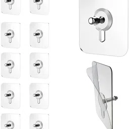 Pack of 10 Pcs Self Adhesive Multipurpose Nail Screw Hooks SCREWx10.551 Steel, Clear Towel Holder-image-2