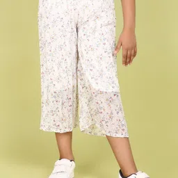 V-Mart Girls Floral Printed Georgette Loose Fit Culotte Trouser-image-88