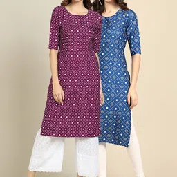 Women's Crepe Purple & Blue Color Ethnic Motif Printed Straight Kurta (PACK OF 2)-picture-31