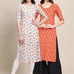 KALINI Women Orange & Off White Set Of 2 Ethnic Motifs Printed Crepe Kurta-picture-19