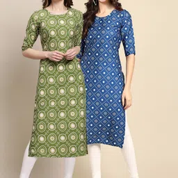KALINI Women Pack of 2 Geometric Printed Crepe Kurta-image-42
