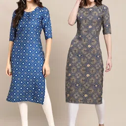KALINI Women Pack Of 2 Blue & Grey Printed Summer Sheers Crepe Kurtas-image-60