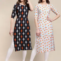 KALINI Women Pack of 2 Black & Orange Digital Printed Crepe Straight Kurtas-picture-28