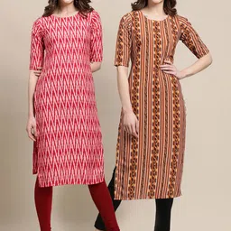 KALINI Women Pack of 2 Red & Brown Printed Crepe Kurta-picture-5