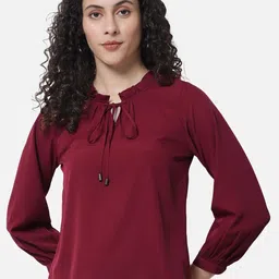 BAESD Tie-Up Neck Cuffed Sleeves Top-image-58