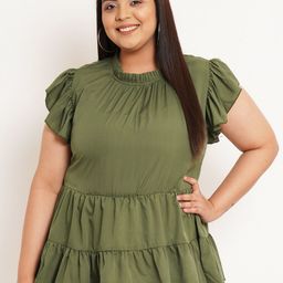 U&F Beyond Plus Size Flutter Sleeves Layered Peplum Top-51