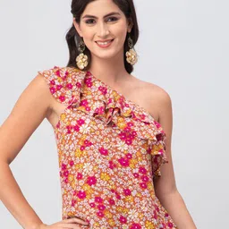 DEBONATELLA Floral Printed One Shoulder Ruffles Top-image-36
