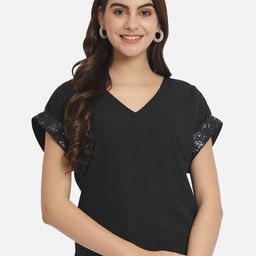 BAESD V-Neck Extended Sleeves Sequinned Detailed Top-image-12