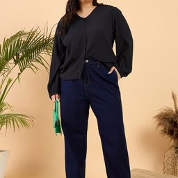 CURVY STREET Plus Size V-Neck Puff Sleeve Top-image-80