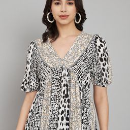 VELDRESS Animal Printed Puff Sleeves A-Line Top-image-80