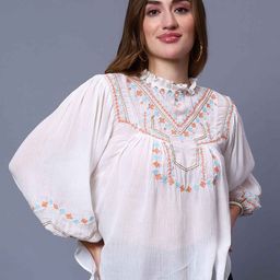 Amagyaa Round Neck Flared Sleeve Opaque Crepe Casual Top-image-43