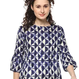 Mayra Geometric Printed Round Neck Bell Sleeves Crepe Top-picture-48