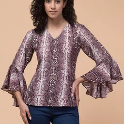 Hive91 Animal Printed V-Neck Flared Sleeves Crepe Casual Top-image-11