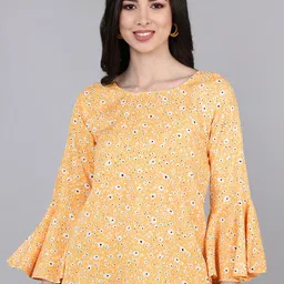 KALINI Floral Print Bell Sleeves Crepe Top-image-94