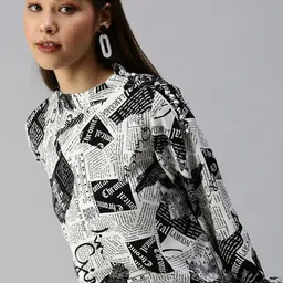 SHOWOFF White Print Monochrome Crepe Top-image-60