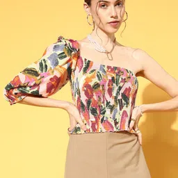 Berrylush Women Floral Print One Shoulder Crepe Top-picture-39