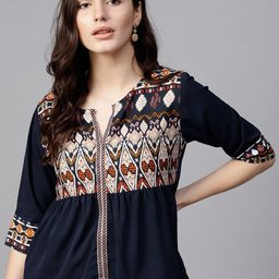 Pannkh Ethnic Motifs Printed Lace Inserts Detail Bohemian Top-picture-12