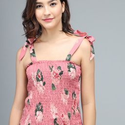 BAESD Floral Printed Smocked Shoulder Strapped Cotton Crepe Top-image-98