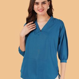 Brownverse Women V-Neck Cuffed Sleeves Top-picture-29