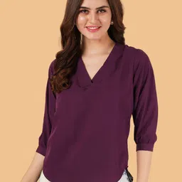 Brownverse Women V-Neck Crepe Top-image-21