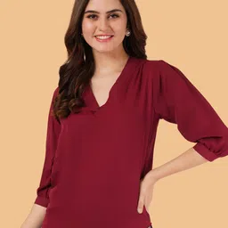 Brownverse Women V - Neck Crepe Top-picture-16
