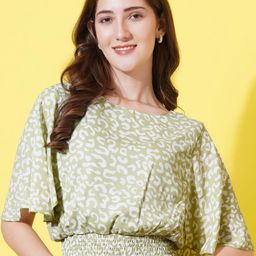 U&F Abstract Printed Flutter Sleeves Blouson Top image 5