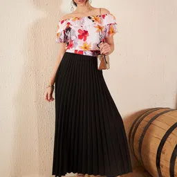 DENNISON Floral Printed Off-Shoulder Ruffles Crop Bardot Top-image-18