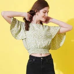 U&F Abstract Printed Flutter Sleeves Blouson Top image 4