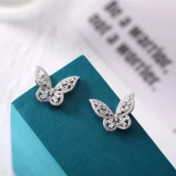 Earrings For Women Silver Tone Cystal Studded Butterfly Shape Stud Earrings Crystal Metal Stud Earring-50