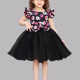 Pink Chick Printed Flutter Sleeve Fit & Flare Net Dress image 1